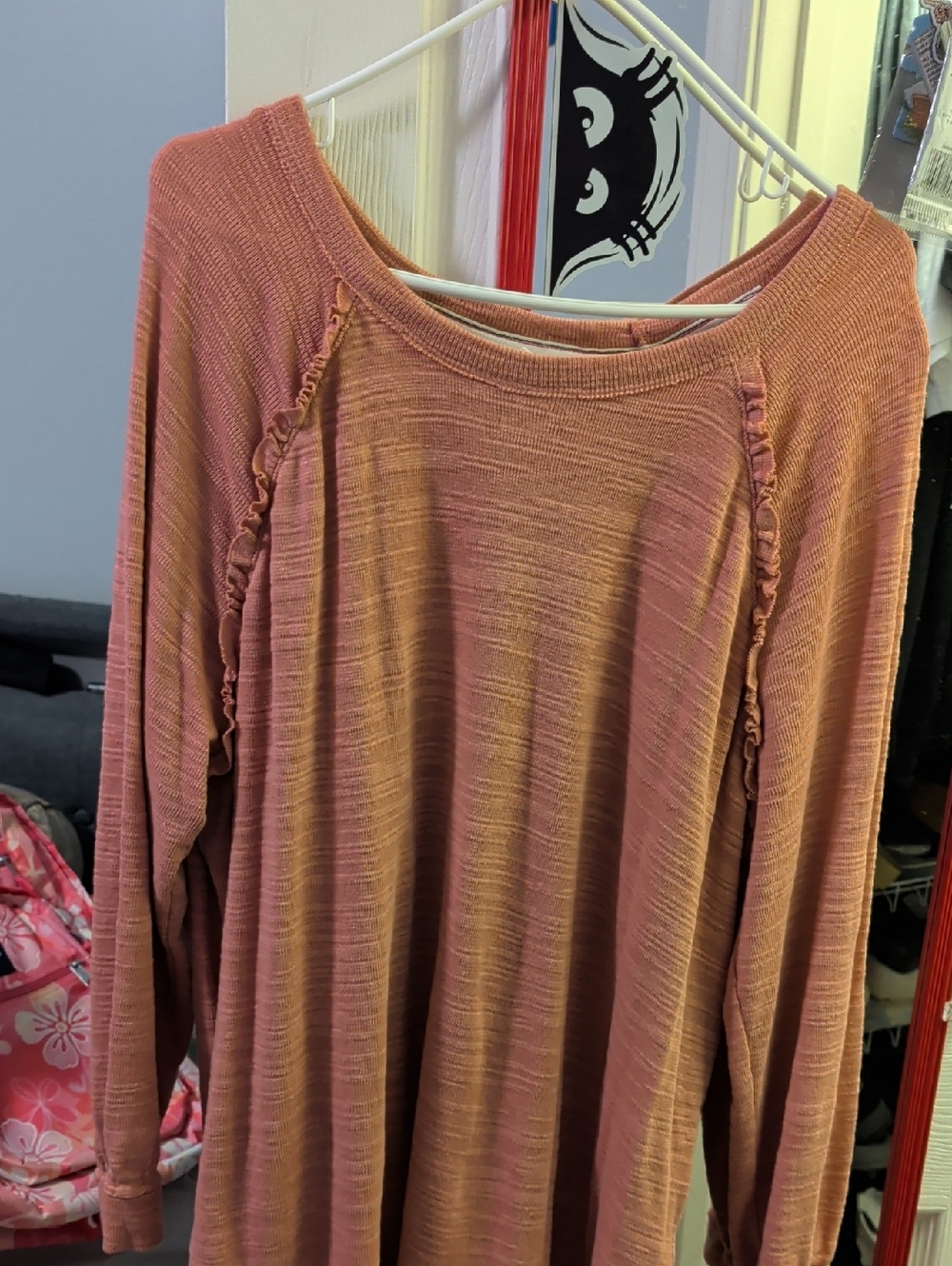 Sky Ruffle Raglan Long Sleeve Top - Mauve